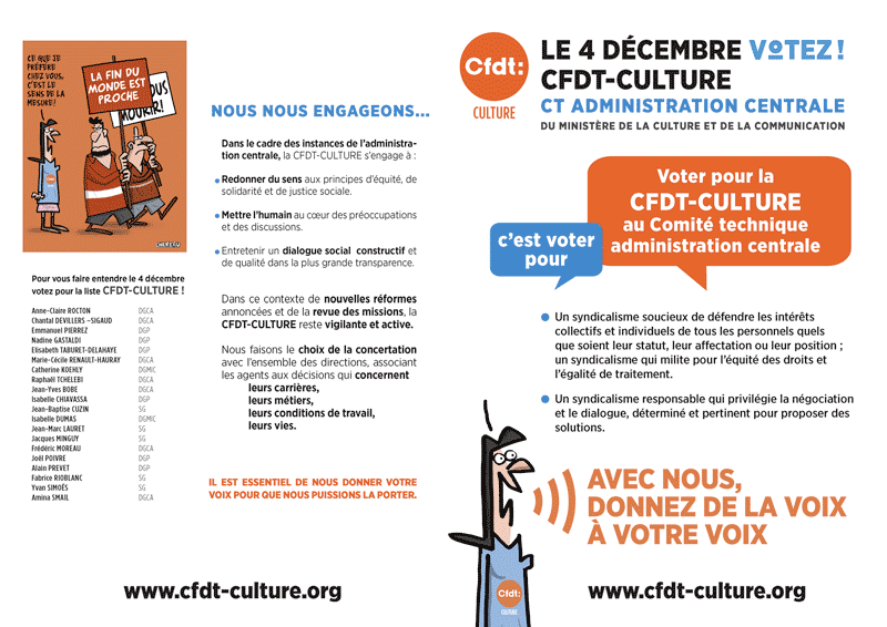 Election professionnelle du 4 décembre 2014 - Profession de foi pour le CT d'Administration Centrale, de la CFDT-Culture