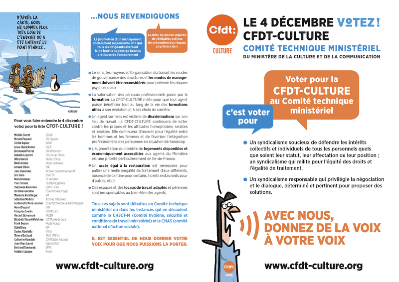 Elections Professionnelles du 4 décembre - profession de foi de la CFDT-Culture au CTM