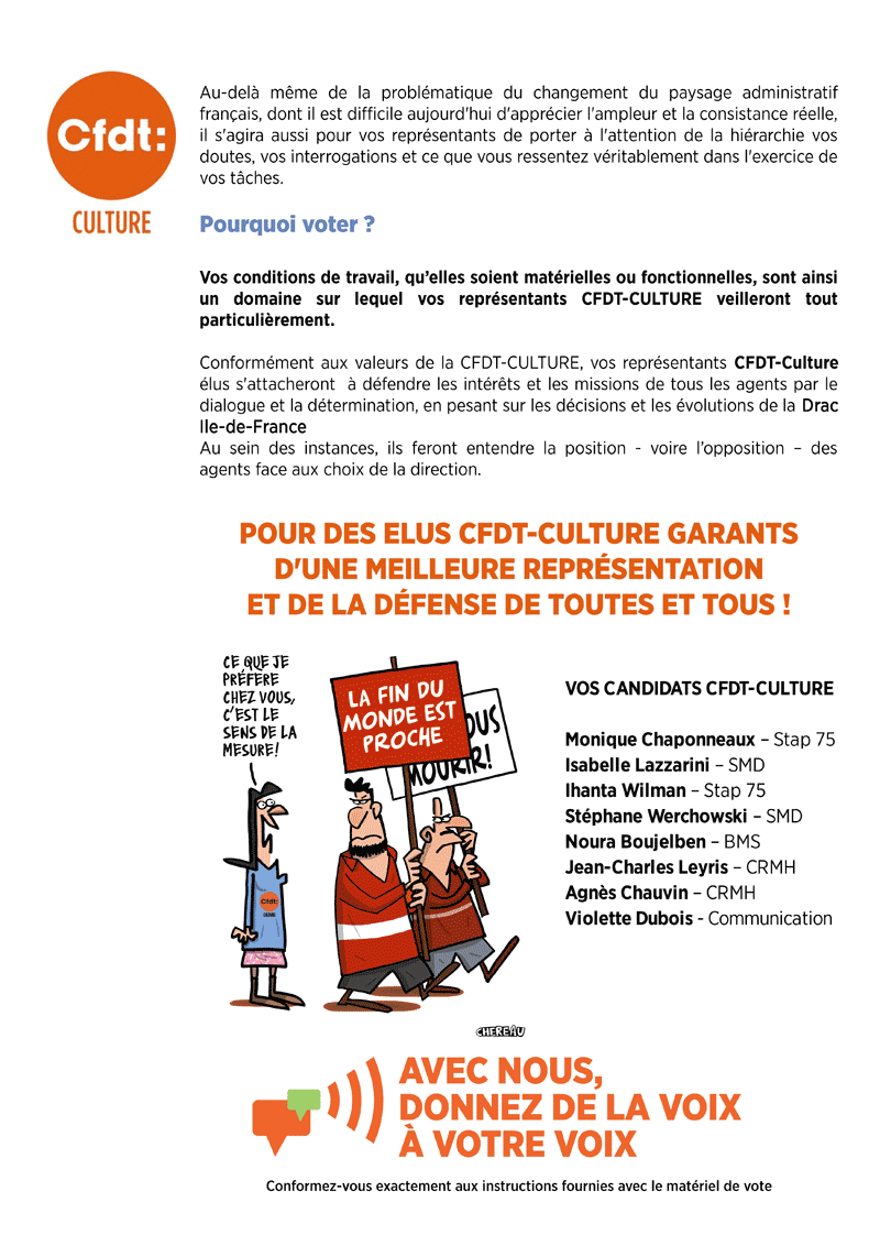Elections professionelles du 4 décembre 2014 - Prodession de foi de la CFDT-Culture au CT de la DRAC Ile de France