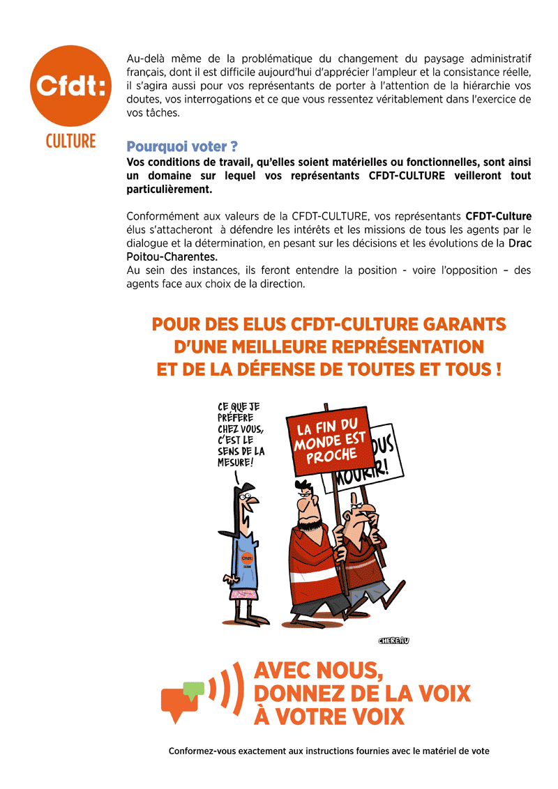 Elections professionelles du 4 décembre 2014 - Prodession de foi de la CFDT-Culture au CT de la DRAC Poitou-Charentes