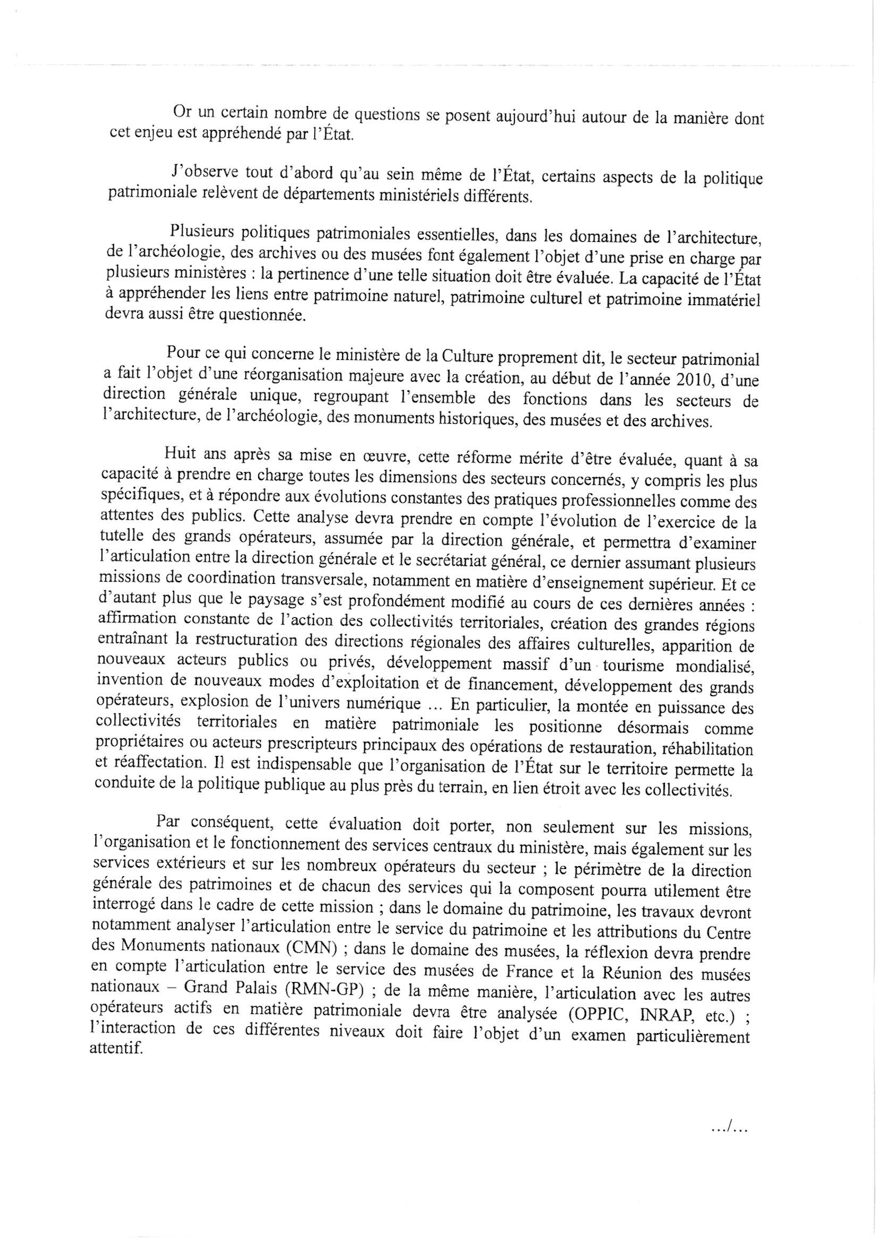 Lettre de mission adressée par Françoise Nyssen à Philippe Bélaval page 2