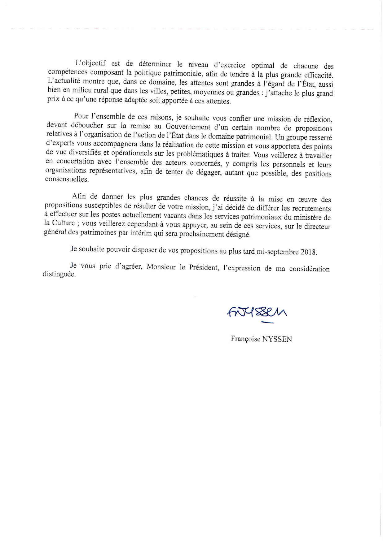 Lettre de mission adressée par Françoise Nyssen à Philippe Bélaval page 3